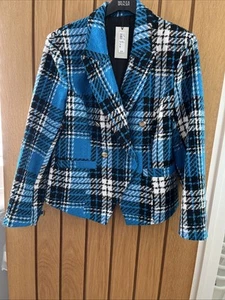 River Island Textured Blue Multi Check DB Blazer Size 14 - Picture 1 of 8