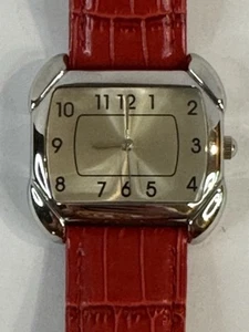 Faded Glory Womens watch FMDZR116 Silver Tone Square Dial Red Leather Band - Picture 1 of 4