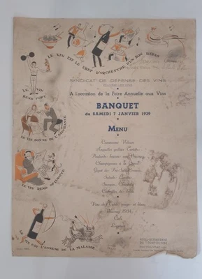 Menu Du Banquet Du Samedi 7 Janvier 1939 Syndicat Des Défenses Des Vins... - Photo 1/2