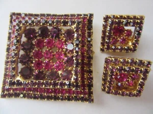 Juliana D&E Delizza Elster Large 3D Square Rhinestone Brooch Pin Earrings Set - Picture 1 of 19