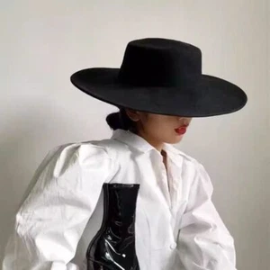 Retro Women Flatcap Wide Brim Panama Hat French Felt Hat Jazz - Picture 1 of 22