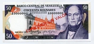 Venezuela 50 Bolivares 21-11-1972 Pick 54.s UNC Uncirculated Banknote Specimen - Picture 1 of 2