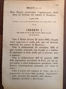 MONDAINO 1886 REGIONALER DEKRET X STEUER AUF DAS VIEH-1 SEITE-5700 - Bild 1 von 1