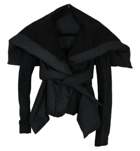 RICK OWENS Giacca imbottita nera misto cotone gabardine collo marinaio con cintura 38 - Foto 1 di 15
