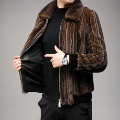 Fashionable Men Fur Winter Gold Mink Velvet Coat Lapel Fur One-piece Warm Jacket - Image 1 of 4
