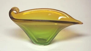 Vintage MCM Hand Blown Art Glass Orange & Green Aladdin Vase/Bowl- Mdina? - Picture 1 of 7