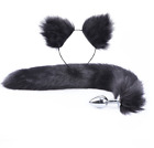 Plush Cat Ears Headband Fox Kitten Tail Metal Plug Chain Cosplay Insert Stopper