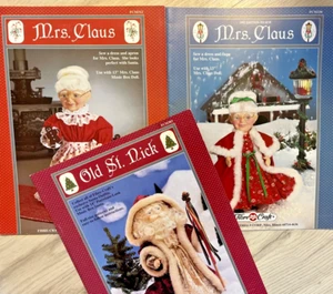lot 3 Fibre Craft 14" SANTA & 13" Mrs. CLAUS (2) sewing pattern booklet 1992-93 - Picture 1 of 6
