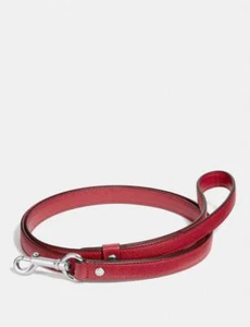 Coach Small Pet Leash In Cross Grain Leather F26178 - Red/Silver - Picture 1 of 1