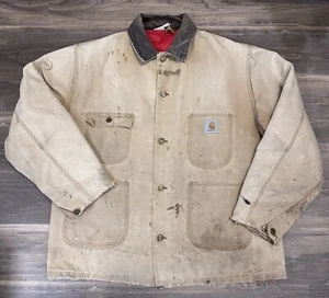 Vintage Carhartt Jacket Mens XL Barn Chore Work Tan Distressed Canvas Grunge - Picture 1 of 24