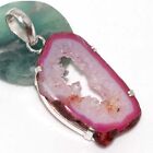 925 Silver Plated-Agate Geode Slice Ethnic Pendant Jewelry 2" AU O331