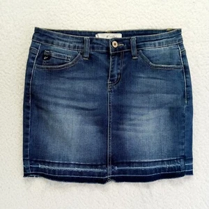 KanCan Denim Mini Skirt Womens 5/26 Blue Stretch Cotton Blend Jeans Raw Hem - Picture 1 of 8