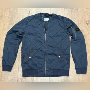Bench Men's Long Sleeve Quilted Full Zip Navy Bomber Jacket, Size Medium - Picture 1 of 7