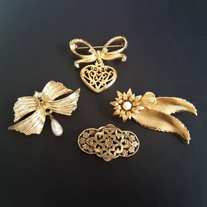 Spille Spille Tono Oro Collezione Vintage 4 pz Costume Cuore Filligree Floreale - Foto 1 di 12