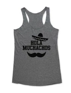 Hola Muchachos - funny Mexican Mustache Fiesta Tri-Blend Racerback Tank Top - Picture 1 of 2