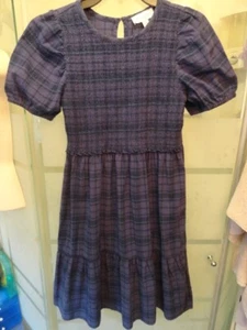 Girls Blue Plaid Cotton Free Assembly Dress Shirred Chest - SZ XL (14-16) - EXC - Picture 1 of 10