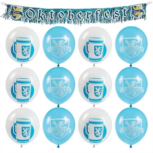 Oktoberfest Party set palloncini in lattice blu e bianco e ghirlanda con frange in lamina - Foto 1 di 4