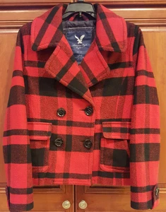 American Eagle Outfitters Wool Blend Red / Black Hunters Plaid Jacket Womens M - Picture 1 of 6