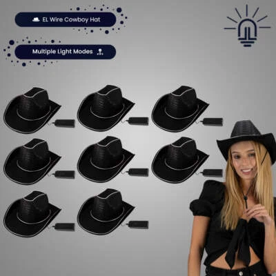 Black LED Flashing EL Wire Sequin Cowboy Party Hat - Pack of 24 Hats - Image 1 of 4