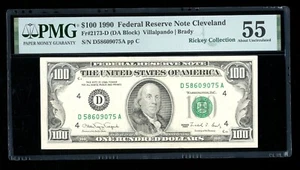 DBR 1990 $100 FRN Cleveland Fr. 2173-D PMG 55 Serial D58609075A - Picture 1 of 2