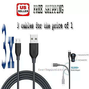LOT 3-Pack Micro USB(3ft)Charging TOUGH Cables For Samsung-LG-Blackberry& more - Picture 1 of 1