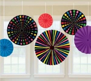 Ventilador de papel colgante fiesta de cumpleaños - decoración pompón plano x 6 - Imagen 1 de 2