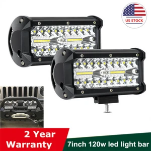 2X 7inch Tri Row 120W LED Work Light Bar Combo Offroad Driving Bumper 4x4WD ATV - Picture 1 of 9