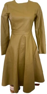 A Line Long Sleeve Faux Leather Dress Womens Small Back Zip Fully Lined EUC - Picture 1 of 4