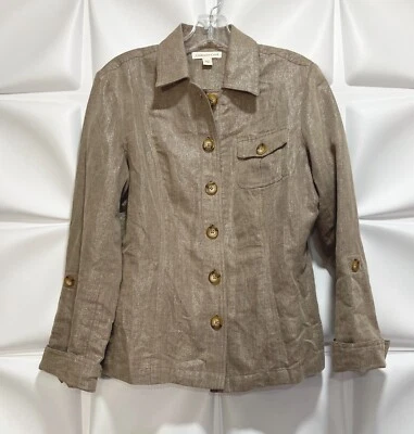 Chaqueta utilitaria Coldwater Creek para mujer talla 10 marrón tostado brillante espiga lino m Foto 1 de 4