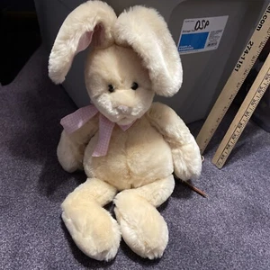 Gund Buffy Tan Bunny Kaninchen rosa Gingham Schleife Ohren Plüschtier # 43686 - Bild 1 von 6