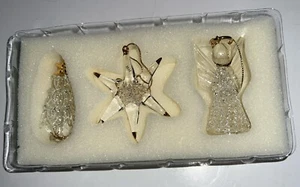 Avon Spun Glass Christmas Ornaments Tree, Snowflake, Angel with Gold Accents - Picture 1 of 15