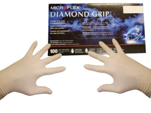 GANTS D'EXAMEN EN LATEX MICROFLEX DIAMOND GRIP SANS POUDRE (boîte de 100) - Photo 1/2