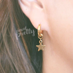 18g 316L Surgical steel Star dangle hoops, silver, gold, hypoallergenic earrings - Picture 1 of 7