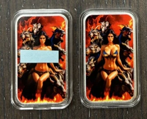 Sexy! Naughy Nice Seven Heads & Ten Horns 2x 1 Oz .999 Silver Bars Numbered COA - Picture 1 of 6