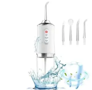 PORTABLE ORAL IRRIGATOR, ELECTRIC RECHARGEABLE WATER FLOSSER - WHITE 4 PIECES - Picture 1 of 6