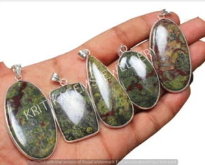 Natural Dragons Bloodstone Gemstone Bezel Pendant Lot 925 Sterling Silver Plated - Picture 1 of 4