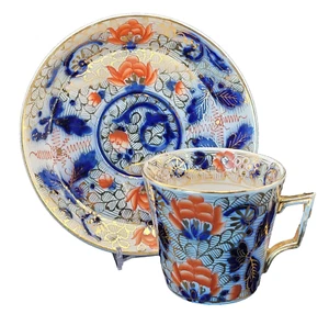Vintage German decorated Blue, Orange & gold gilt floral Teacup and Saucer - Picture 1 of 14