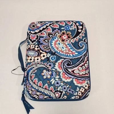 Capa acolchoada Vera Bradley tablet nova sem etiquetas zíper ao redor azul rosa paisley 11x8 - Imagem 1 de 4