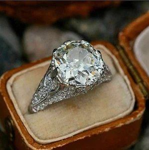 Edwardian Style 3 CT Round Lab Created Diamond Engagement 14K White Gold FN Ring - Picture 1 of 17