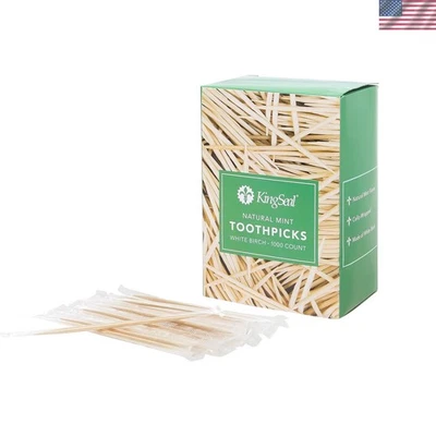4000 palillos de dientes de madera de abedul con sabor a menta envueltos individualmente - sanitarios y elegantes Foto 1 de 3