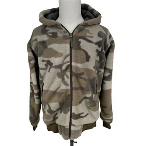 Cabela's Men's Camouflage Hooded Jacket Brown Size M Outdoor Berber Fleece - AC - Picture 1 of 8