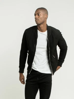 Black Bomber Leather Jacket for Men Pure Real Soft Suede Leather Coat  - Image 1 of 4