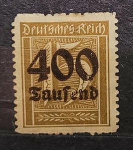 German Weimar Republic 1923 Overprint 400 Thousand Mark on 15 Mark Stamp Sg;306 - Picture 1 of 2