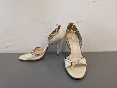 Zapatos de salón Alexandra Neel blanco lazo correa al tobillo vintage talla 37 6,5 4" tacón Foto 1 de 4