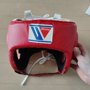 Winning Boxing Head gear Face Guard Red H-1700 For Kids String-type Used - Picture 1 of 9