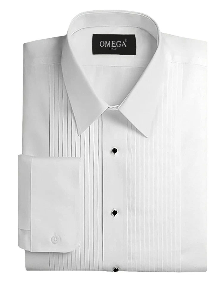 Camisa de vestir blanca Omega Italia para hombre esmoquin plisada punta de ala y cuello caído Foto 1 de 1