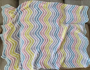Handmade multicolor Knit Crochet BABY Blanket Infant Soft Newborn L 53in W 34in - Picture 1 of 10