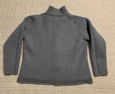 Womens LL Bean Sweater Large Powder Blue Lambs Wool Angora Blend Zip Cardigan - Image 1 of 4