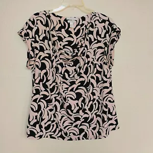 Dana Buchman Blouse Black/Beige Cap Sleeve Cowl Neck Polyester Top ~ Size XL - Picture 1 of 7