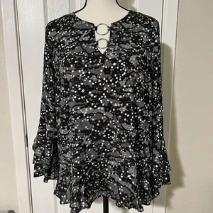 MICHAEL KORS Women's Ruffled Metallic/ Black Blouse Shirt Top Sz L - Picture 1 of 12